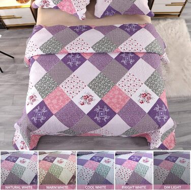 Qucover Комплект ковдри та покривала на двоспальне ліжко 220x240 см/230x250 см, стеганий, квітковий принт, фіолетовий