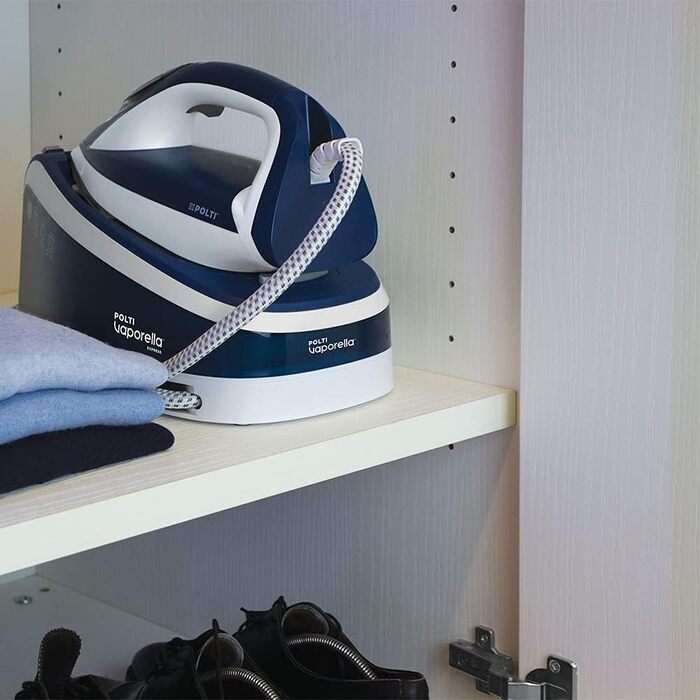 Polti Vaporella Express VE30.10, high-performance steam ironing station with up to 8 bar pump, ECO function, with One Temperature Technology and digital settings, blue/white Bianco E Blu