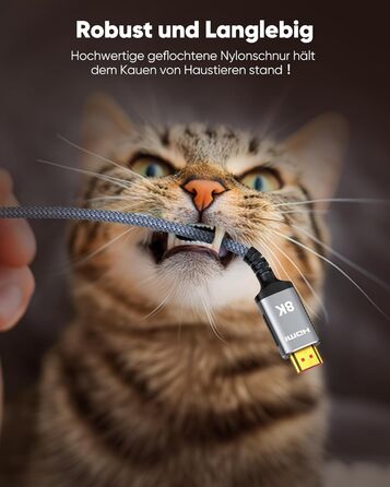 HDMI кабель Highwings 8K 3 метри, HDMI 2.1, 48Gbps, Ultra Highspeed, 8K@60Hz, 4K@120Hz, HDR10, eARC, DTS:X, 3D, HDCP 2.2/2.3, сумісний з PS5/PS4/PS3, HDTV, Blu-ray Player