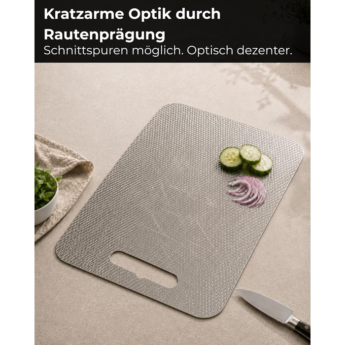 Обрізна дошка зі сталі нержавіючої 30x21 см, Made in Germany, гігієнічна поверхня, протиковзаюча з силіконовими ніжками