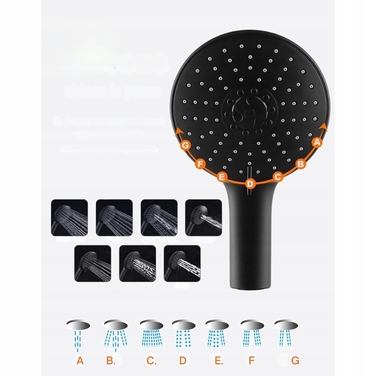 Велика душова лійка з шлангом із нержавіючої сталі, 7 режимів, чорна