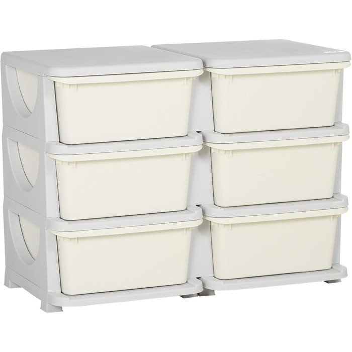 HOMCOM Kids' Chest of Drawers with Storage Boxes, Toy Organizer, Toy Box, Three Tiers for Kids' Rooms, 3-6 Years, Children's Furniture, 37 x 37 x 56.5 cm (75L x 37W x 56.5H cm, Cream White)