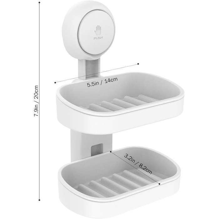 Тримач для мила LEVERLOC з піддоном, 3 кг, настінний, без свердління, з присосками, для ванної кімнати та кухні, білий, 2 рівні