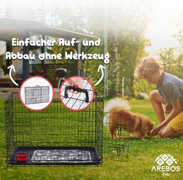 Клітка для собак Arebos 77,5 x 53 x 59 см | Транспортна переноска для собак, складана | Чорна клітка для собак | Клітка для собак з 2 дверцятами
