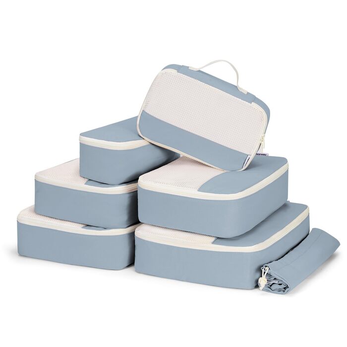 Набір органайзерів для валізи Narwey 7 шт., Packing Cubes для подорожей, рюкзаків, валіз (смугастий, Y-граублау)