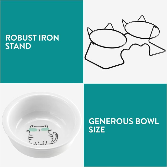 Набір мисок для тварин Navaris (2 шт.) - миски для котів та собак, кераміка, 350 мл, білий/чорний