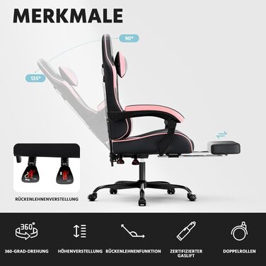 Ігрове крісло Gamer з підставкою для ніг та підголівником, ергономічний геймерський стілець з підтримкою попереку, витримує до 200 кг (Рожевий + Чорний)