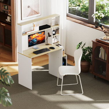 HOMCOM Desk 113 x 45 cm Computer Desk Office Desk with Open Shelves, CPU Stand, Steel Frame for Home Office, Bedroom Oak | Aosom