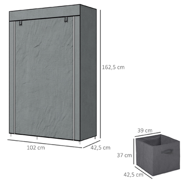 HOMCOM Fabric Wardrobe Folding Closet with Drawers and Clothes Rail Dark Grey with Zippered Non-Woven Fabric for Space-Saving Storage