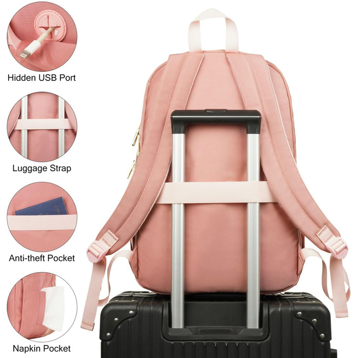 Жіночий рюкзак для ноутбука 17,3 дюйма: стильний рюкзак для дівчат-підлітків, студентів та вчителів, ідеальний для навчання, роботи та офісу (15.6', Рожевий)
