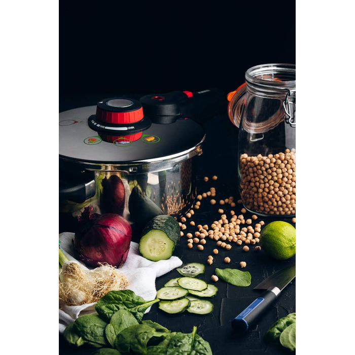 Швидкоготуючий скоровар Monix Selecta 9 л з системою вибору продуктів і автоматичним замком, нержавіюча сталь 18/12, сірий, 24 см