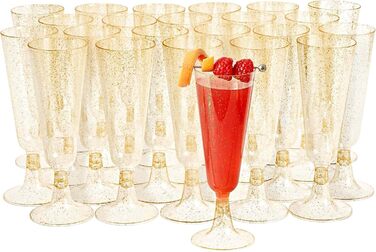 50 пластикових келихів для шампанського MATANA Premium з блискітками (150 мл) – багаторазові келихи для коктейлів, десертів та вина, ідеальні для вечірок та свят