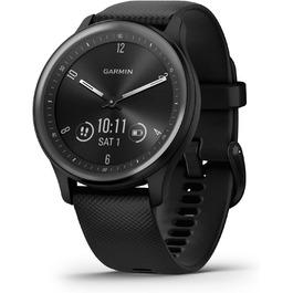 Гармін Vívomove Trend – гібридний смарт-годинник з аналоговими стрілками та сенсорним дисплеєм, фітнес- та здоров'я-функції, аналіз сну, Garmin Pay, сповіщення та до 5 днів роботи від акумулятора. Колір: чорний
