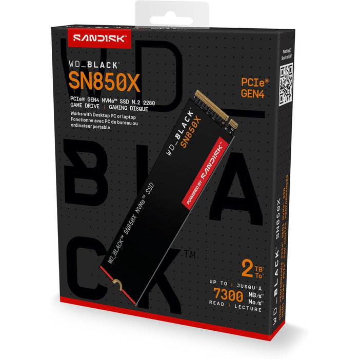 SSD WD_BLACK SN850X 2TB NVMe PCIe Gen4 - Ігровий накопичувач, 7300 МБ/с читання, 6600 МБ/с запис
