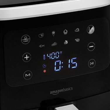 Amazon Basics 6-Liter Air Fryer with Digital Touchscreen and 8 Preset Cooking Programs, Black 6L