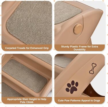 Сходинка для тварин SOARS: 4 сходинки, килимок з повсті, для котів та собак до 60 кг, антиковзаюча, для ліжка, авто, дивану (Коричневий)