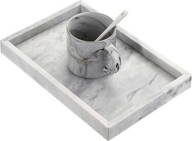 BSTKEY 30x20cm Natural Marble Stone Storage Tray, Decorative Rectangular Plate Tray Organizer for Kitchen Bathroom Dresser Decor Vanity Counter Coffee Table, Grey