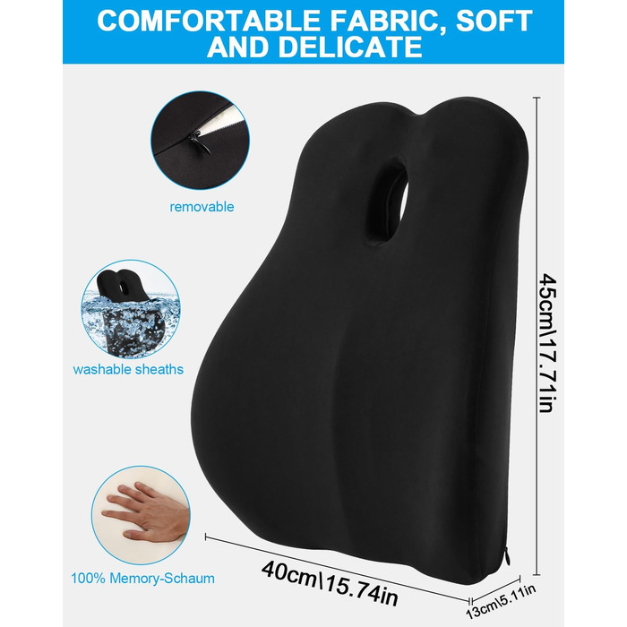 Ергономічна подушка для спини з піни Memory Foam для офісного крісла та дивана, чорний колір (Yoga)
