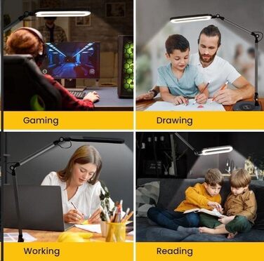 LED лампа для столу OTUS з регулюванням яскравості та бездротовою зарядкою (Qi) | Регульована настільна лампа з 3 кольоровими режимами та 12 рівнями яскравості | Захищає зір для дому та офісу