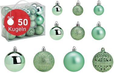 Набір прикрас для ялинки WOMA: 50 штучок, різні кольори (м'ятно-зелений)