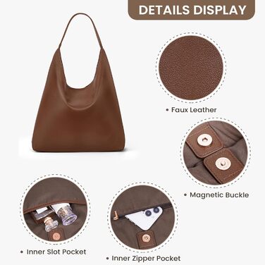Сумка жіноча GSenhui Hobo Bag шопер з м'якої шкіри коричневого кольору для роботи, навчання та покупок