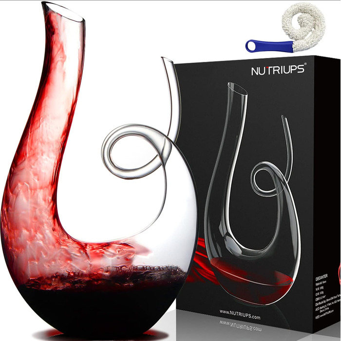 NUTRIUPS Wine Decanter, Red Wine Decanter, 1.2L Lead-Free Crystal Wine Decanter, Red Wine Decanter, Decanter, Wine Aerating Decanter with Free Cleaning Brush, Wine Decanter
