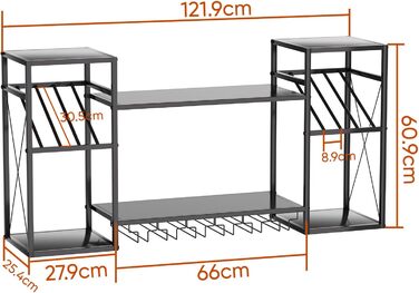 Настінна вітрина для вина UYOYOUS на 2 яруси з металу, 120 см, з 6 тримачами для келихів, барна вітрина для винних пляшок, підвісна вітрина для спиртних напоїв для дому, кухні, їдальні, ресторану, чорна