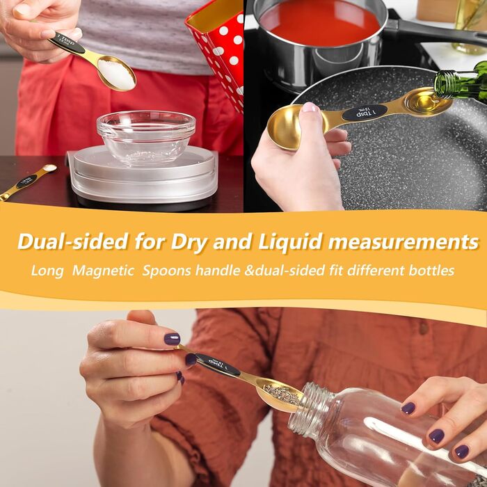 Stainless Steel Measuring Cups and Spoons Set, 15 Piece, 7 Magnetic Measuring Spoons, 7 Stainless Steel Measuring Cups, 1 Level, For Dry and Liquid Ingredients, For Baking and Cooking