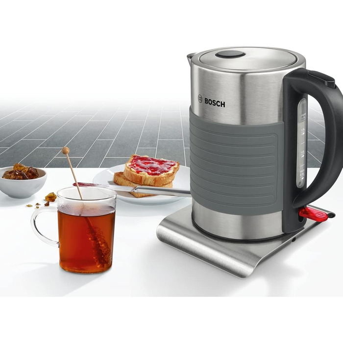 Bosch cordless kettle TWK7S05, automatic shut-off, overheat protection, steam stop automatic, easy cleaning, 1.7 L, 2200 W, black/grey Single