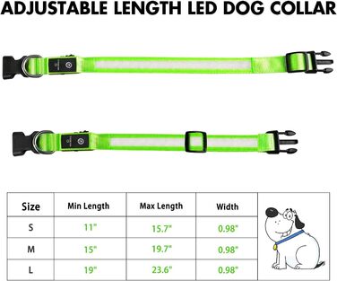 Світловідбиваючий нашийник для собак MABRILL з LED підсвічуванням, водонепроникний, регульований, 3 режими світла, зелений (L)