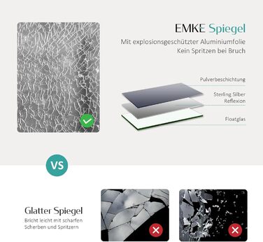 Дзеркало для ванної кімнати EMKE з підсвічуванням 50x70 см, запобігання запотіванню, 3 кольори світла, регулювання яскравості, сенсорне управління, функція пам'яті та автоматичне вимкнення через 3 години, ідеально для ванної кімнати (60 x 40 см)