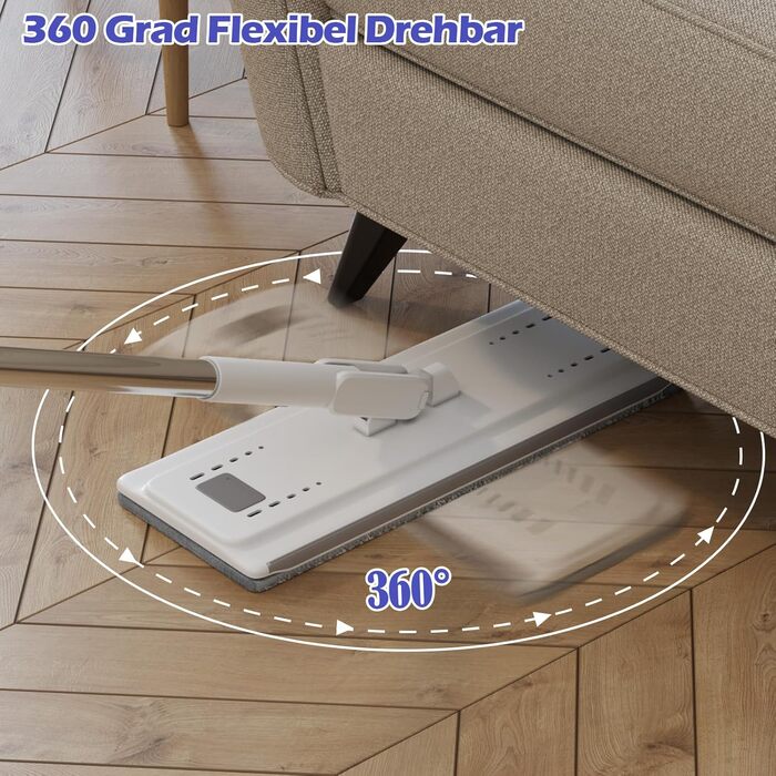 Набір для миття підлоги з відром, вичавлювач для підлоги, набір мопів 2 в 1 з регульованою ручкою з нержавіючої сталі та 6 мікрофібровими насадками, підходить для плитки та ламінату (моп з відром - білий)