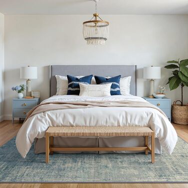 BEIMO Килим для вітальні, абстрактний дизайн, короткий ворс, 120x170 см, блакитний градієнт, для спальні, ванної, їдальні, коридору, антиковзаючі, легко миється