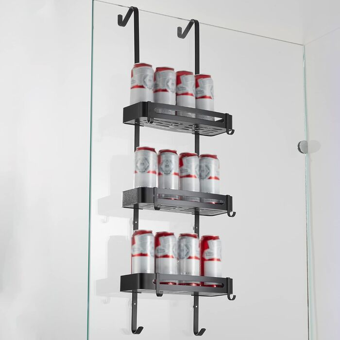 Двоярусна полиця для душу MOGFCT з гачками, з нержавіючої сталі, для ванної кімнати, чорна