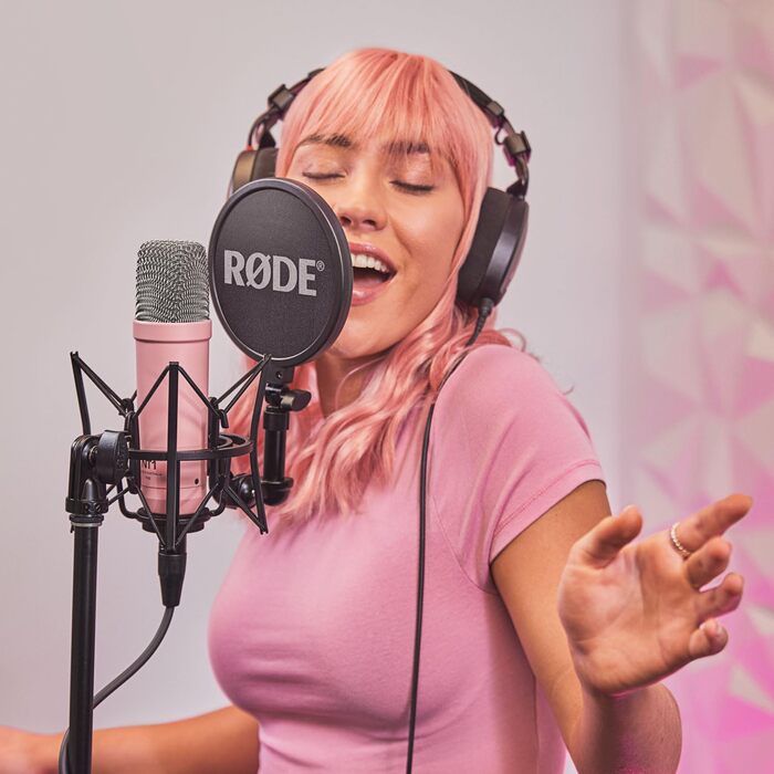 Мікрофон Rode NT1 Signature Black Studio (конденсаторний) + стійка для мікрофона keepdrum (рожева)