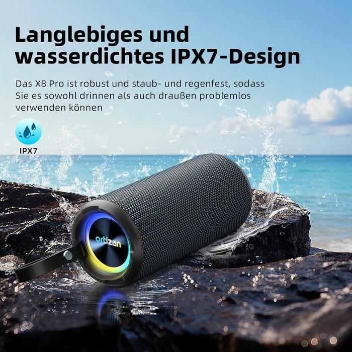 Ortizan X8Pro 40W Bluetooth колонка з мікрофоном, RGB підсвічуванням, водонепроникна IPX7, 30 годин програвання - Navy