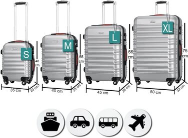 Набір валіз ABS S-M-L-XL з телескопічною ручкою та кодовим замком, срібний