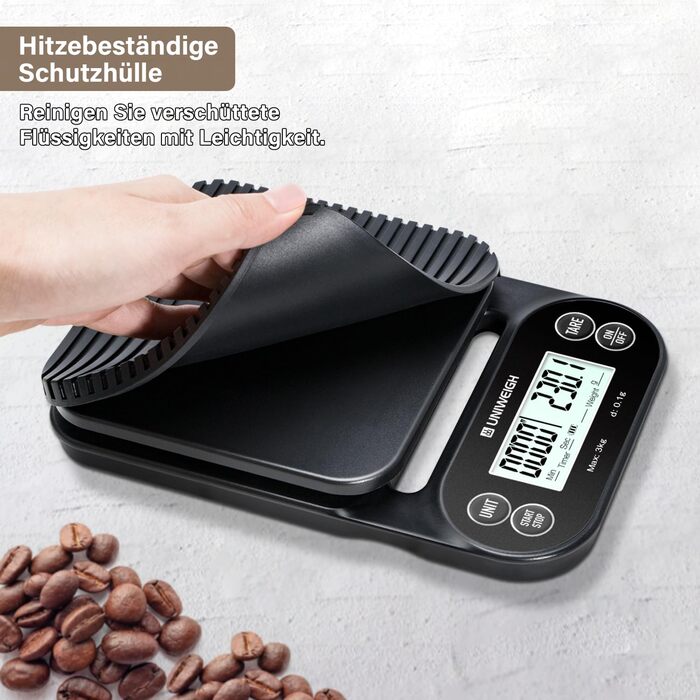 Ваги для кави UNIWEIGH з таймером 3кг/0,1г: високоточні ваги для еспресо з таймером, функцією Tara та LCD дисплеєм (батарейки в комплекті)