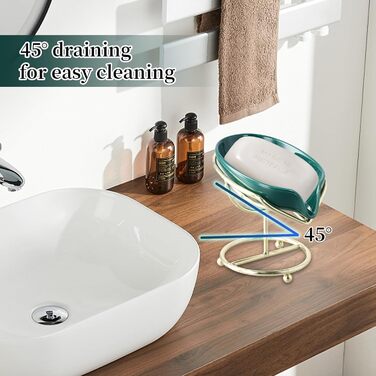 Набір з 2 мисок для мила з отвором, 13,5x8,5 см, кераміка, самостійний злив, у формі листка, білий, зелений