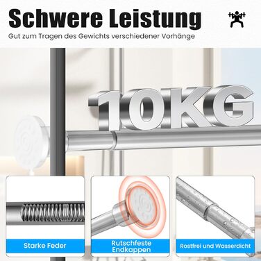 Штанга для душу з кріпленням без свердління, телескопічна, 72-134 см, діаметр 25 мм, срібна