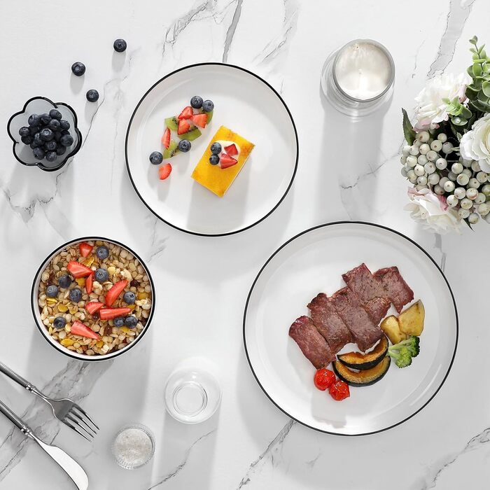 MALACASA, Luna Series, 12-Piece White Porcelain Dinnerware Set – Combination Set, including 4 Dinner Plates, 4 Dessert Plates, and 4 Cereal Bowls for 4 people