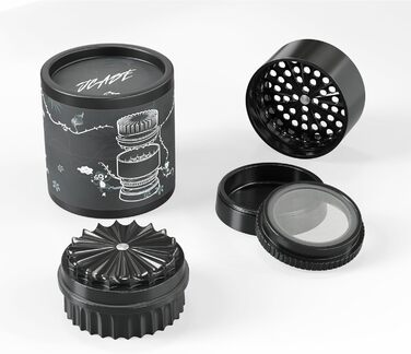 Toothless Herb Grinder Ø 63 mm | Nano-ceramic coated for effortless grinding | 5-piece with built-in storage container in the lid (Black)