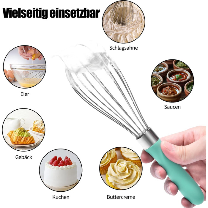Міксер ручний Doosu 28 см з нержавіючої сталі, 8 гнучких дротів для збивання та змішування (Aqua Sky, S-23cm)