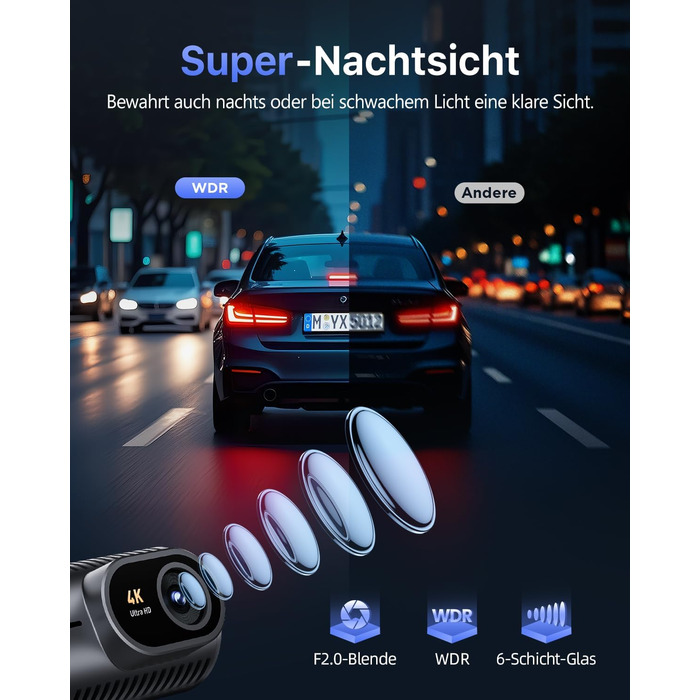 Dashcam CIEVIE C200: 4K, IPS 1.5', WiFi 5G, 64GB, 360° обертання, WDR, Нічне бачення, Паркування 24/7, G-сенсор, Loop, 170°
