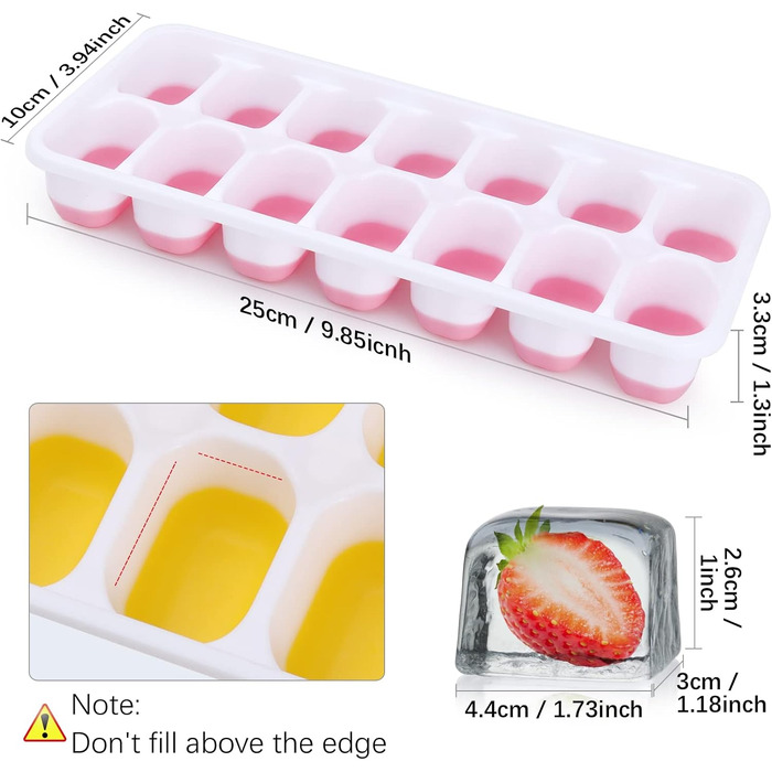 Силіконова форма для льоду з кришкою, BPA-free, набір 8 шт. Штабельний контейнер для кубиків льоду, сертифікат LFGB, для коктейлів, віскі та кави (2 рожеві + 2 жовті)