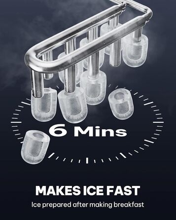 Машина для приготування льоду Silonn з ручним кошиком для льоду – портативна та самоочисна, міні-машина для льоду, 9 кубиків/6 хв, 12 кг/день, легке виймання кубиків льоду та використання будь-де (Edelstahl-IM21, 1.2 L)