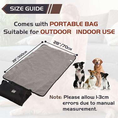 Водонепроникна килимок для собак, 100 x 70 см, з сумкою, для подорожей, чорний, пухнастий