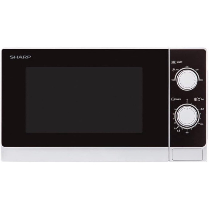 Мікрохвильова піч SHARP R200BKW Solo, 20 л, 800 Вт, 5 рівнів потужності, таймер, функція розморожування за вагою, енергозберігаючий режим, скляний піднос 25,5 см, чорний колір