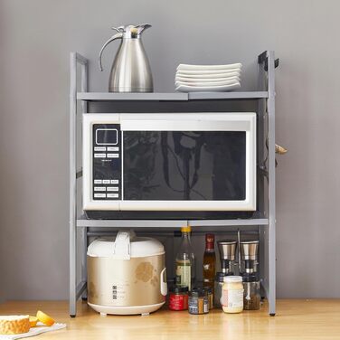 Розширювана полиця для мікрохвильової печі, робоча поверхня над мікрохвильовкою, підставка, органайзер для фритюрниці, економія місця, стояча, полиці пекаря (Чорний/3 (Сірий / 3-ярусна))