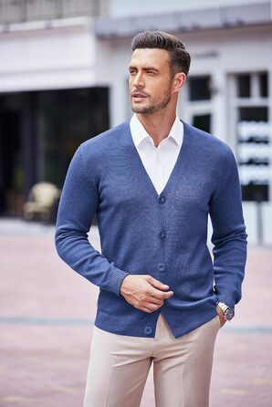 Чоловічий в'язаний кардиган COOFANDY з V-подібним вирізом, повсякденний, легкий, на ґудзиках, синій (M)